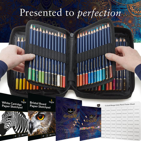 Castle Art Supplies Gold Standard 72 Coloring Pencils Set with Extras | Quality Oil-based Colored Cores Stay Sharper, Tougher Against Breakage | For Castle Art Supplies