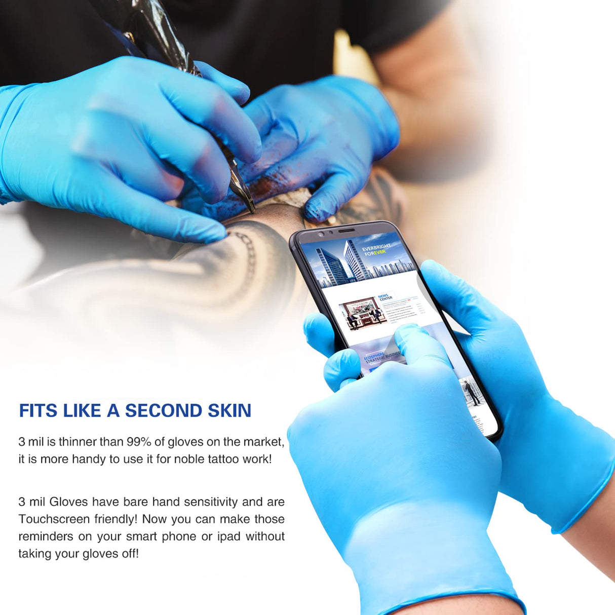 Wostar Nitrile Disposable Exam Gloves Medium Powder & Latex Free 4mil 100pcs Non-Sterile Disposable Gloves Wostar