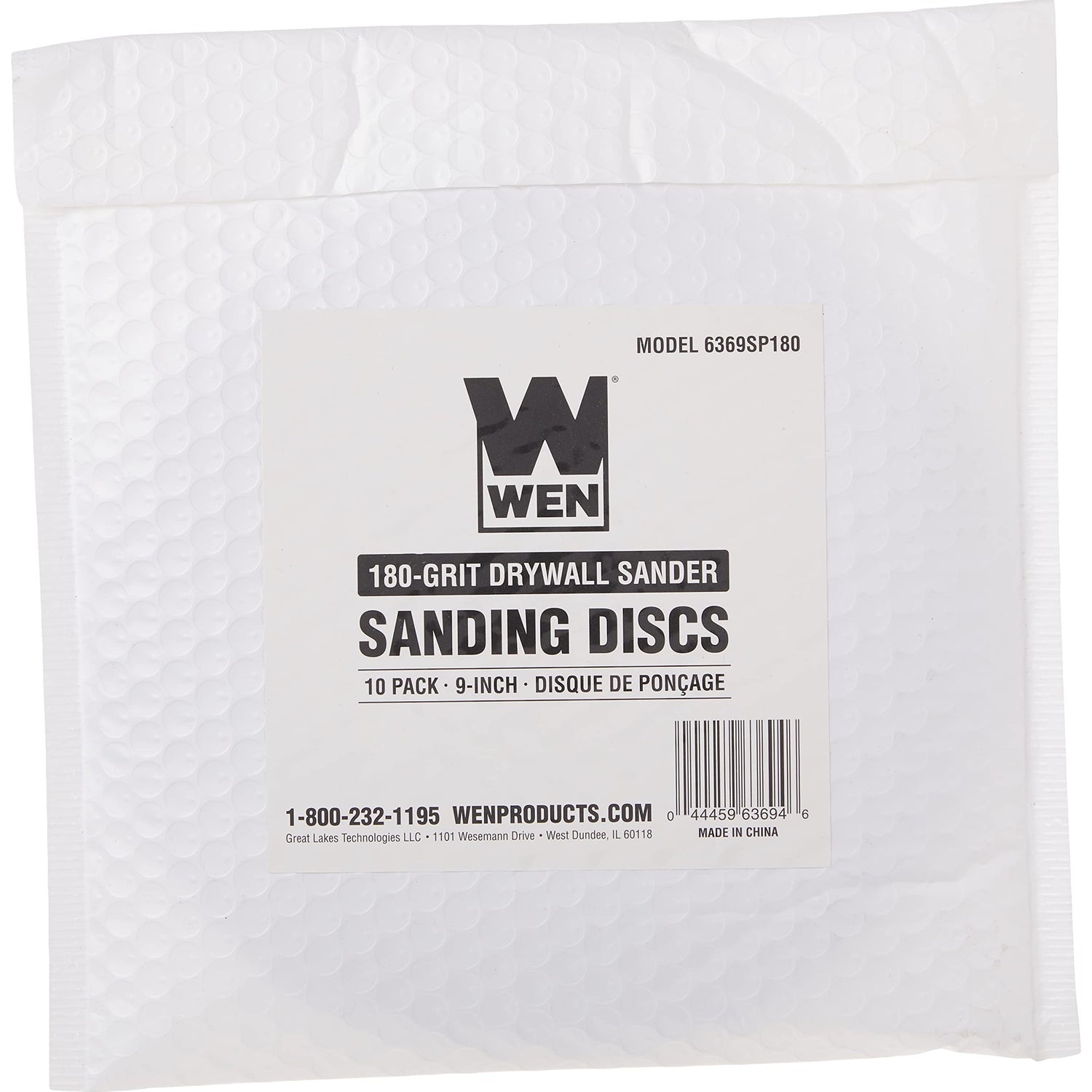 WEN 6369SP180 180-Grit Hook and Loop 9-Inch Drywall Sander Sandpaper, 10-Pack WEN