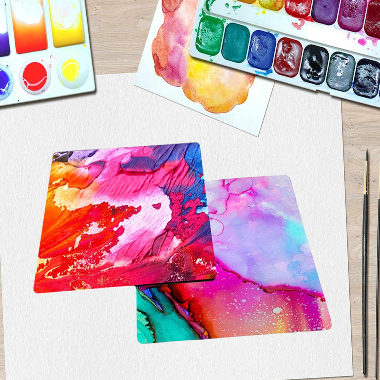 XYSMZM 40 Pcs 2.7 x 2.7 Inch Unfinished Wood Pieces, Blank Natural Slices Wood Square with Round Corner for DIY Crafts Painting, Scrabble Tiles, Wall XYSMZM