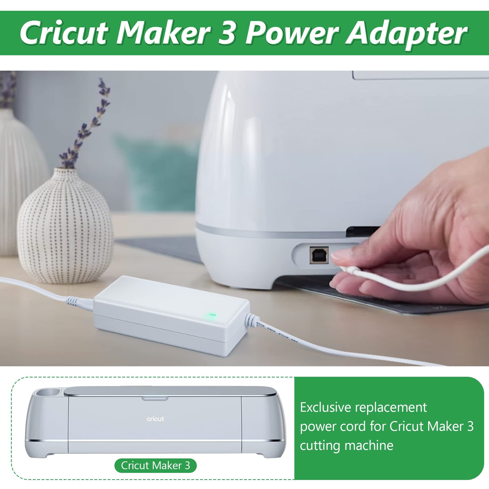 Enhon Power Adapter Replacement Compatible with Cricut Explore Explore Air  2 Expression 2 Create Cake Mini Original Cricut Cutting Machine, 18V 2.5A  AC Power Cord Charger Power Supply Wall Plug Cord