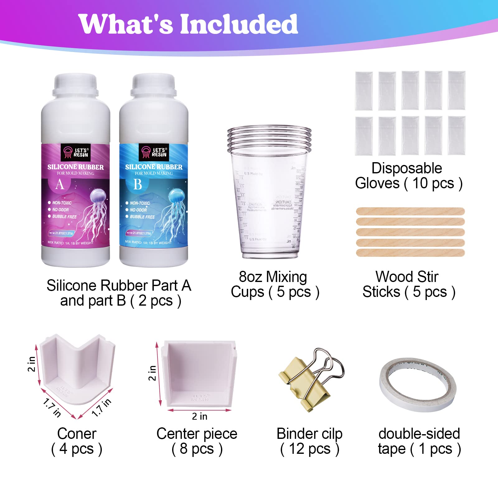 LET'S RESIN Silicone Mold Making Kit, 43oz Liquid Platinum Cured Silicone Rubber w/Mold Housing, Mixing Cups, Fast Cure Mold Making Silicone for - WoodArtSupply