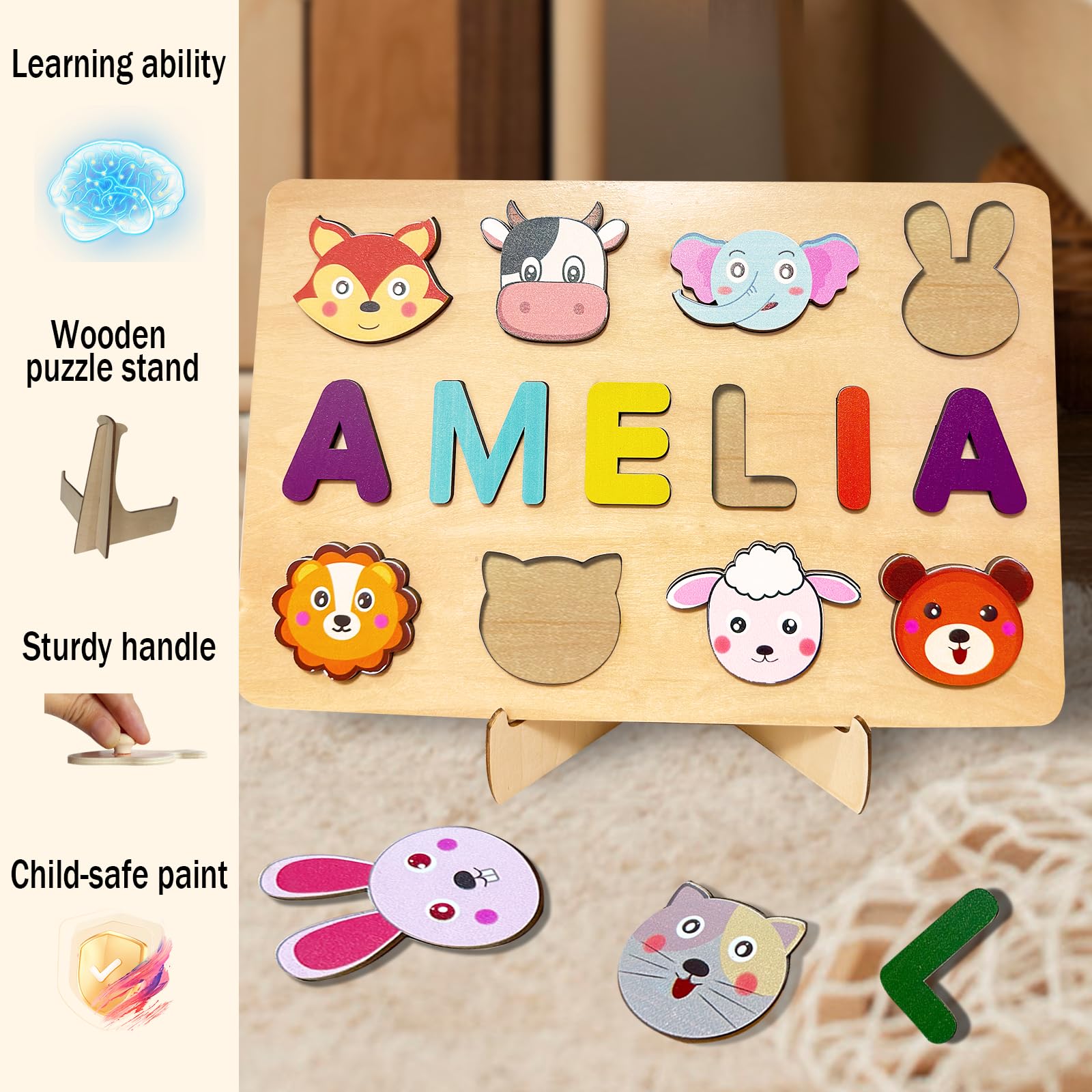 OELTTG Name Puzzle for Kids Personalized, 1st Birthday Gifts,Custom Baby Easter Gifts, Toddler Wooden Puzzles, Early Learning Toys for Baby Boy or - WoodArtSupply