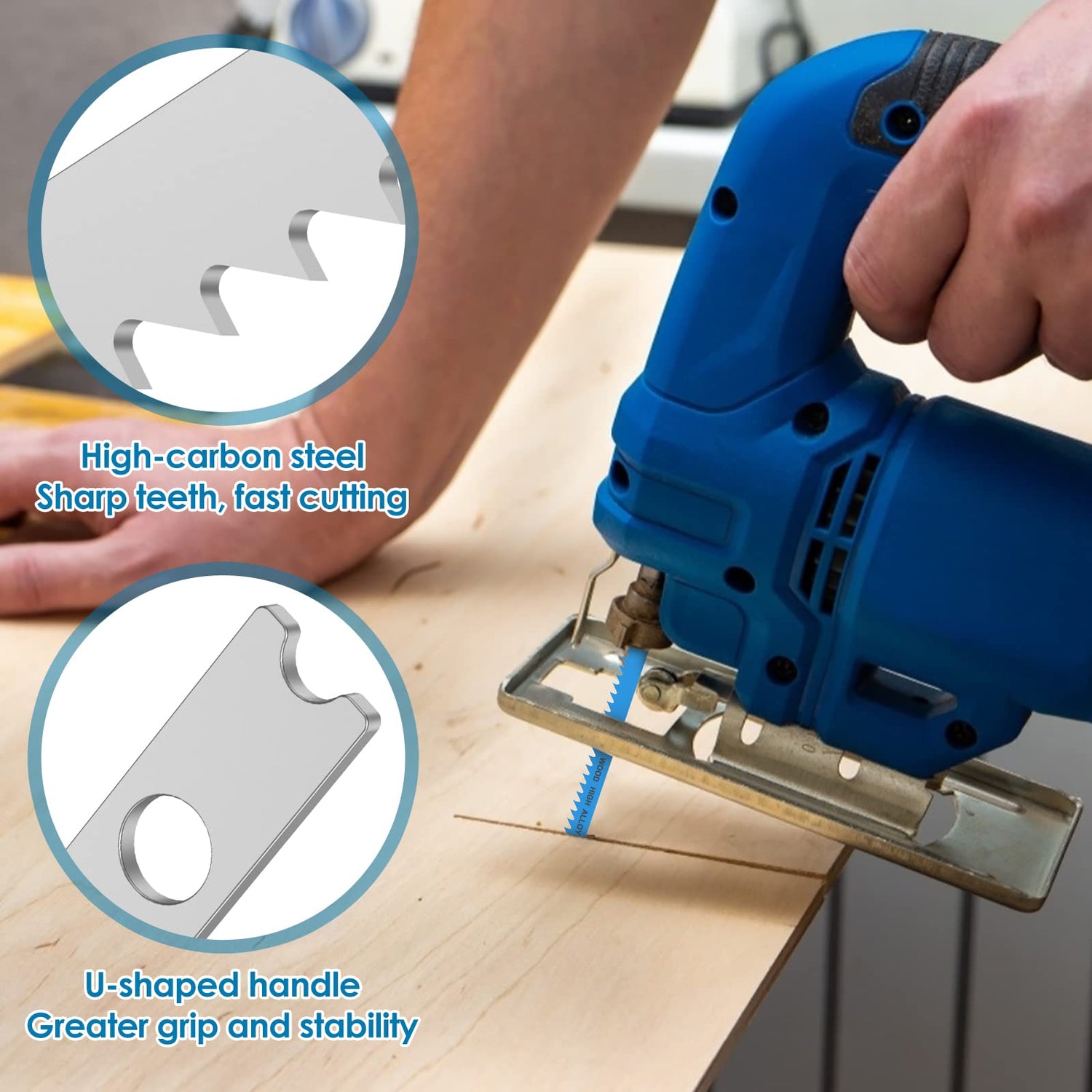 34Pcs Jig Saw Blade Set High Carbon Steel Assorted Saw Blades with U-Shank Sharp Fast Cut Down Jigsaw Blade Woodworking Tool for Wood Metal Plastic Ihvewuo