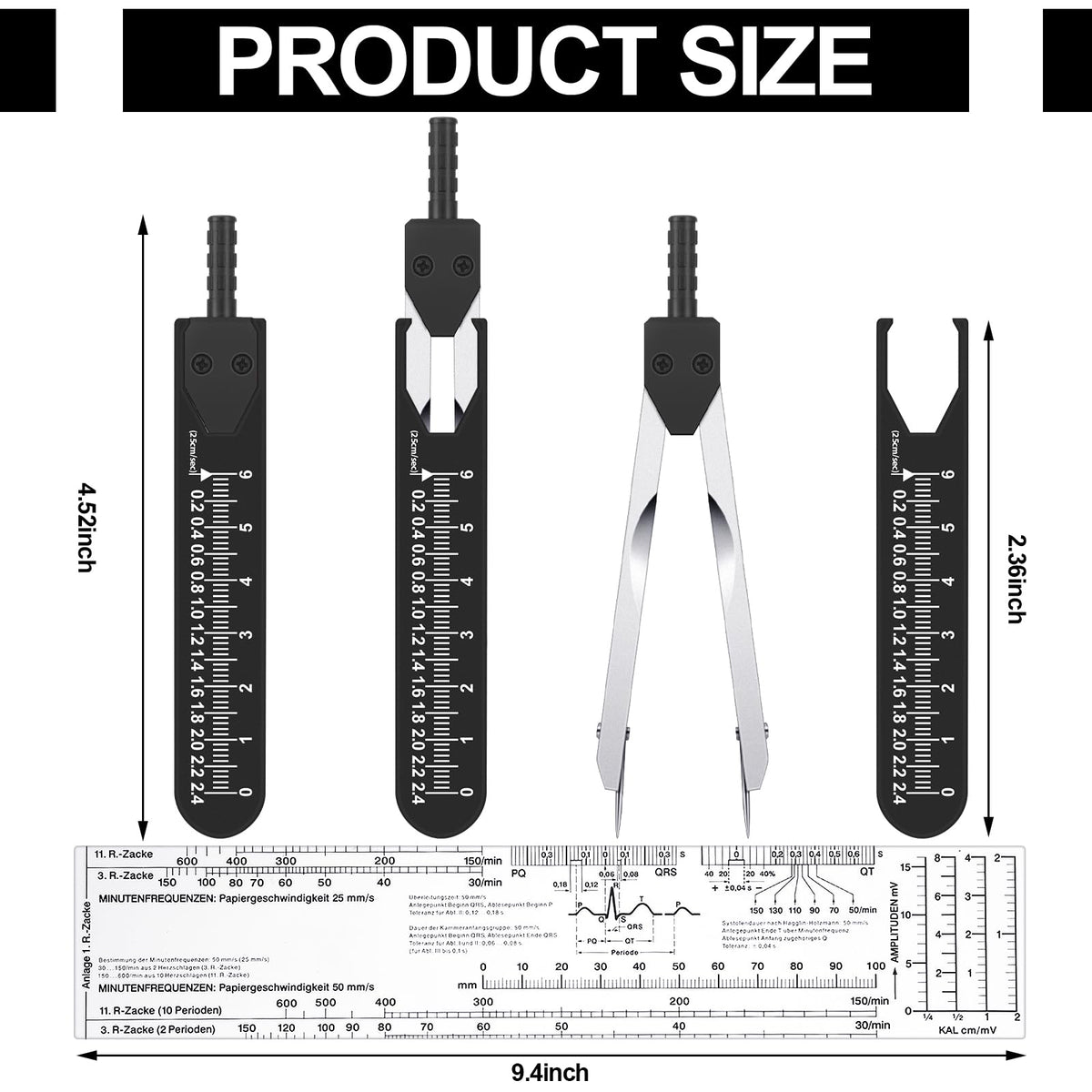 Ecg Rate Ruler Tondiamo 2 Sets EKG Calipers and EKG Ruler Combination Set ECG Caliper ...