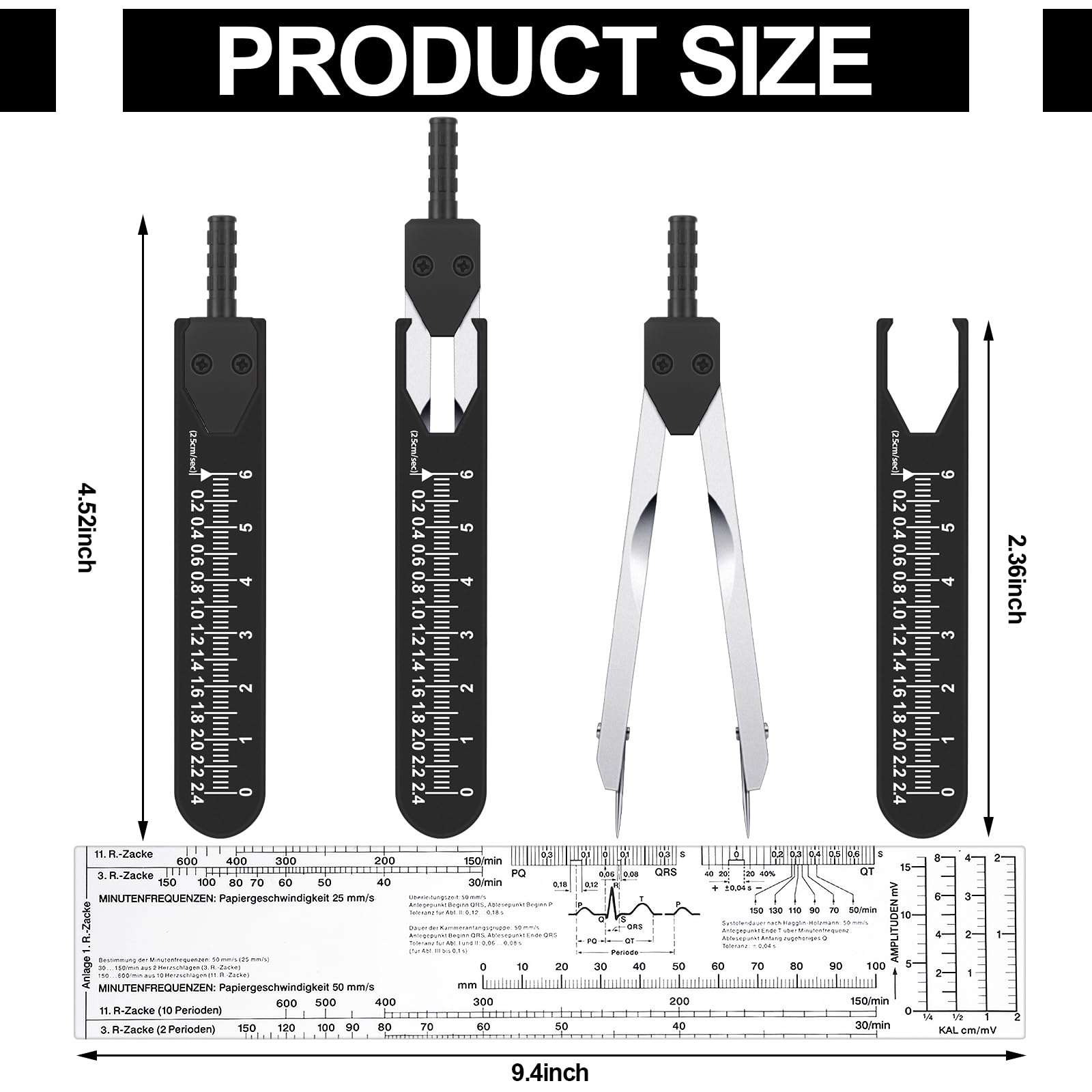 Tondiamo 2 Sets EKG Calipers and EKG Ruler Combination Set ECG Calipers Drafting Electrocardiogram Divider ECG Calipers Measuring Tool for Nursing - WoodArtSupply