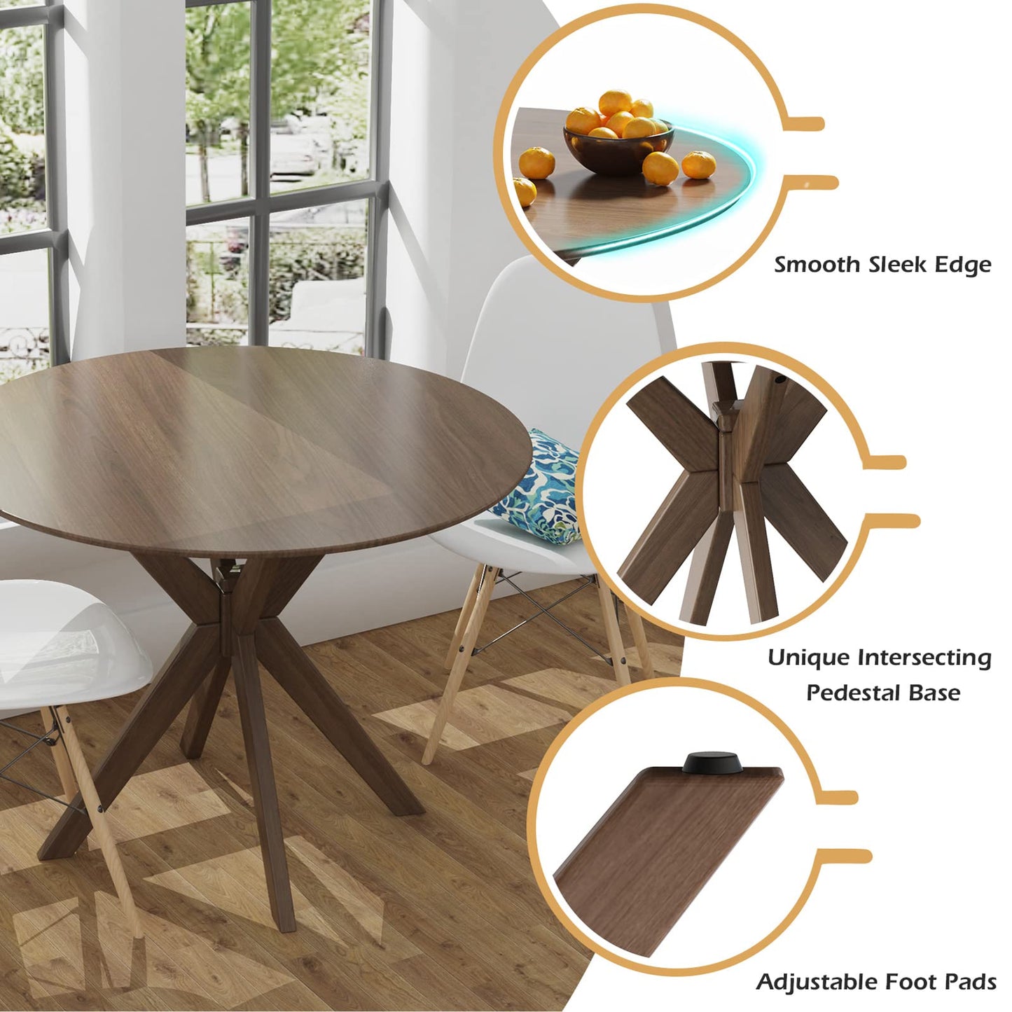 Giantex 36" Round Wood Dining Table, Farmhouse Kitchen Table w/Intersecting Pedestal Base & Solid Wood Legs, Vintage Coffee Table for Small Spaces,