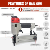 KEENTECH Pneumatic Brad Nailer, 18 GA, 3/8-Inch to 2-Inch Brad Nailer with 3000pcs Nails and Carrying Case, for Carpentry, DIY Project, Woodworking, KEENTECH