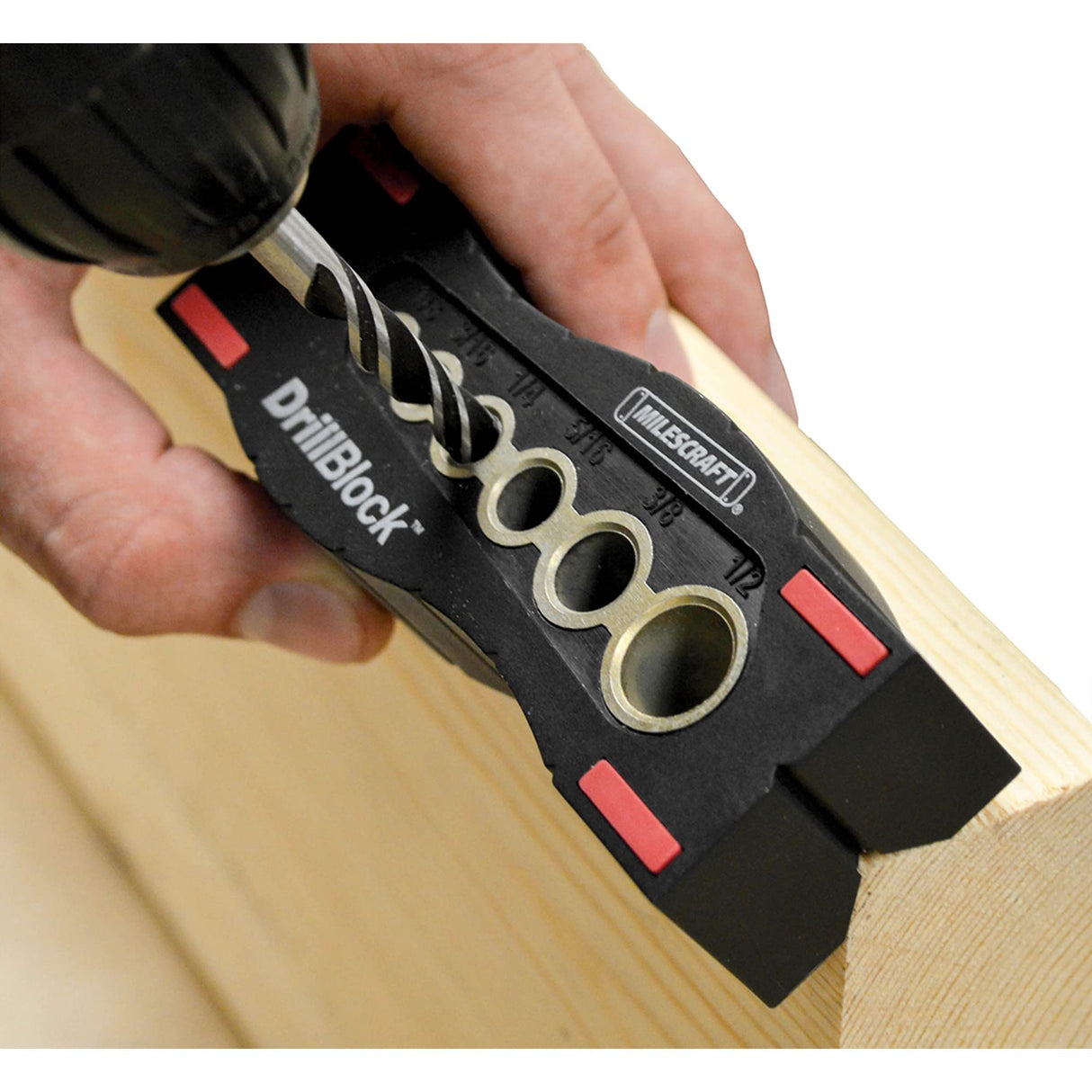 Milescraft 1312 Drill Block - Handheld Drill Guide, Drilling Jig for 6 of the Most Common Drill Bit Sizes Milescraft