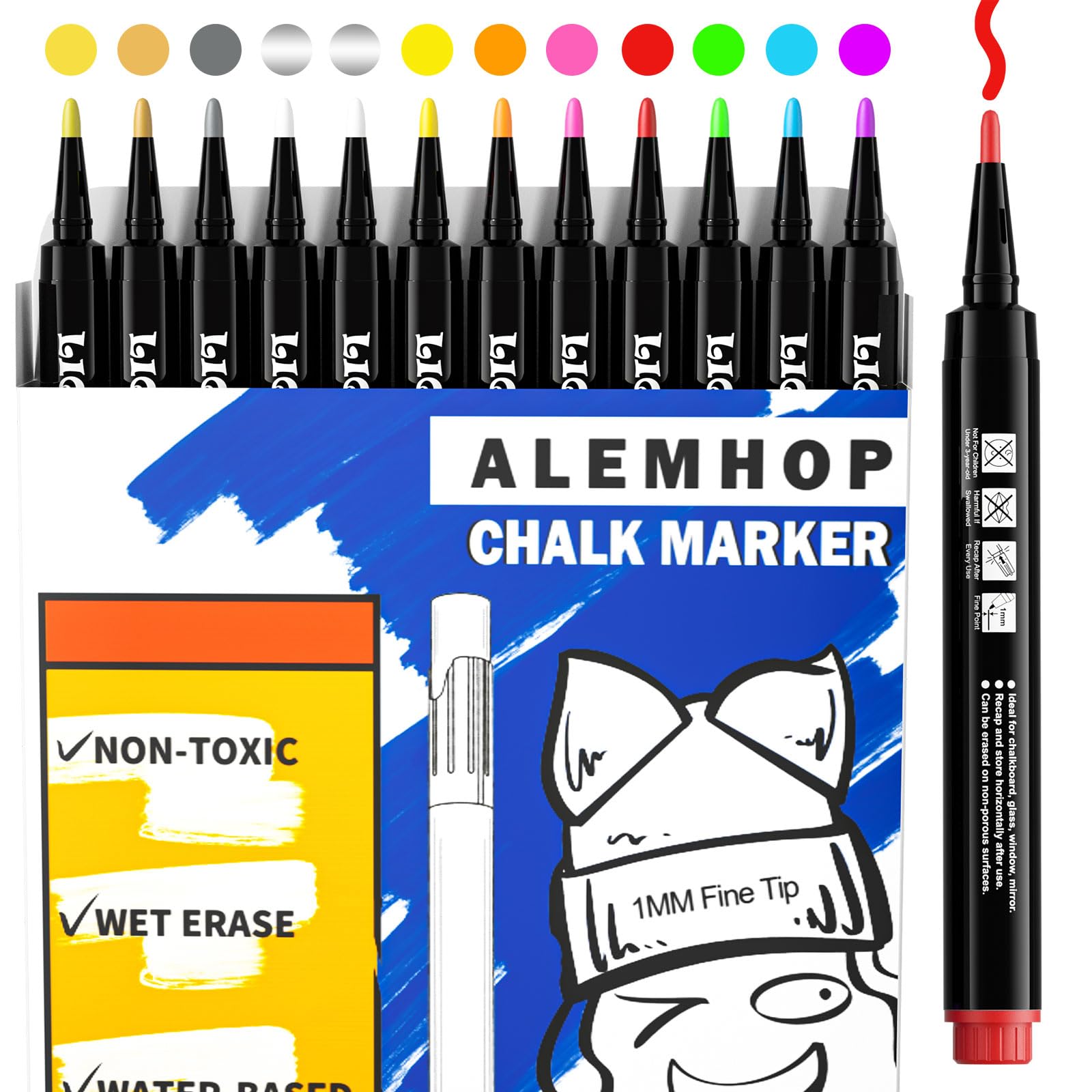 Chalk Markers - 12 Vibrant, Erasable, Fine Tip, Includes 3 Metallic Liquid Chalk Markers For Kids - Wet Erase Markers Fine Point - Chalk Board - WoodArtSupply