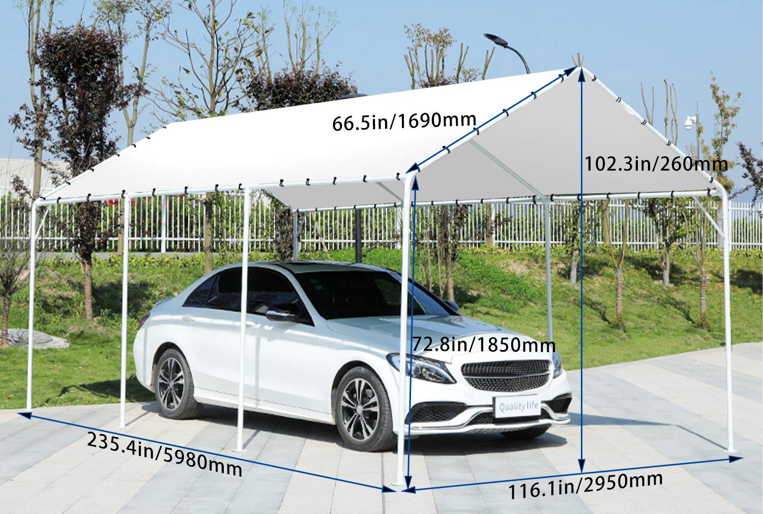 FDW Carport Car Port Party Tent Car Tent 10x20 Canopy Tent Metal Carport Kits Outdoor Garden Gazebo, Not Good for Strong Wind Condition FDW
