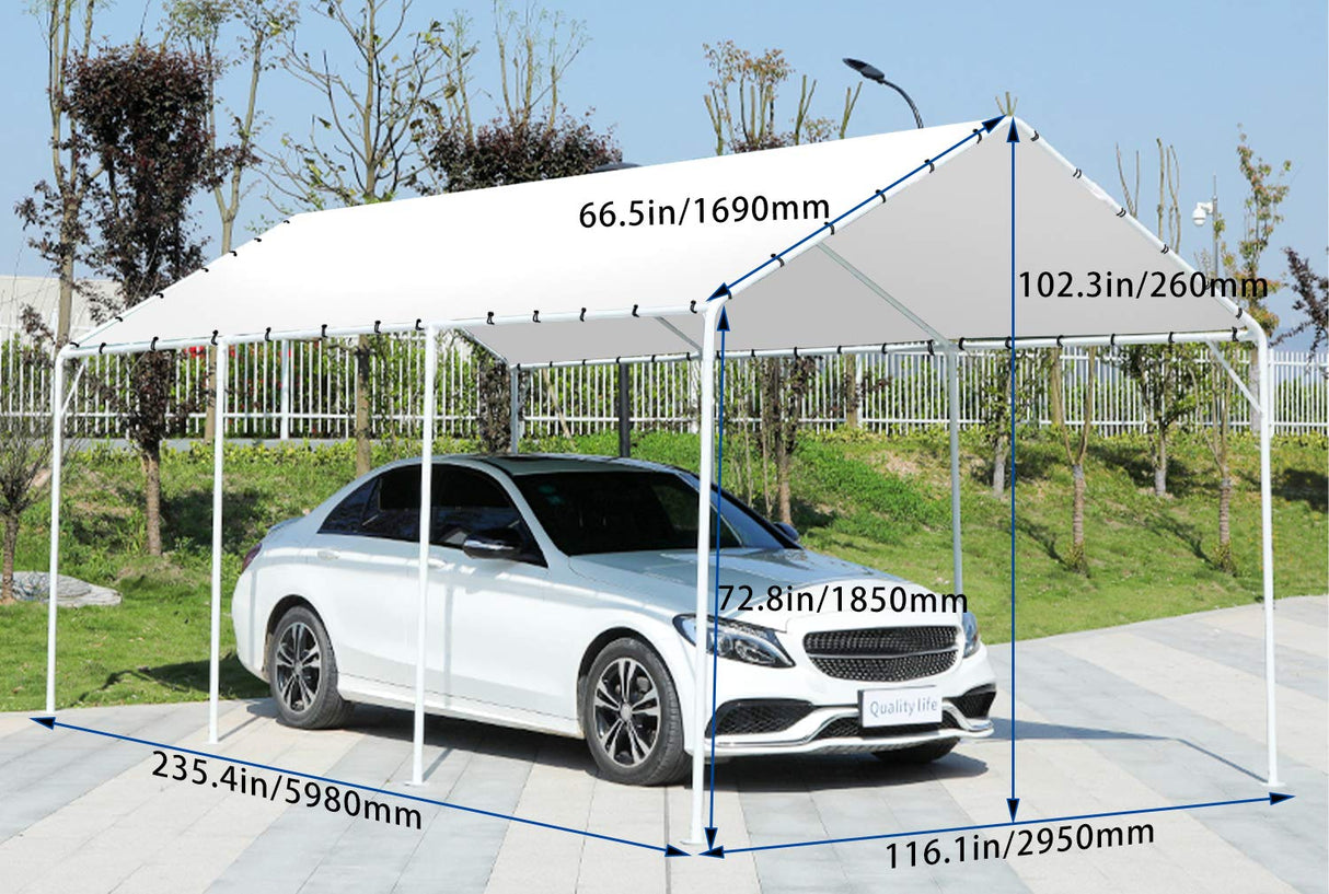 FDW Carport Car Port Party Tent Car Tent 10x20 Canopy Tent Metal Carport Kits Outdoor Garden Gazebo, Not Good for Strong Wind Condition FDW