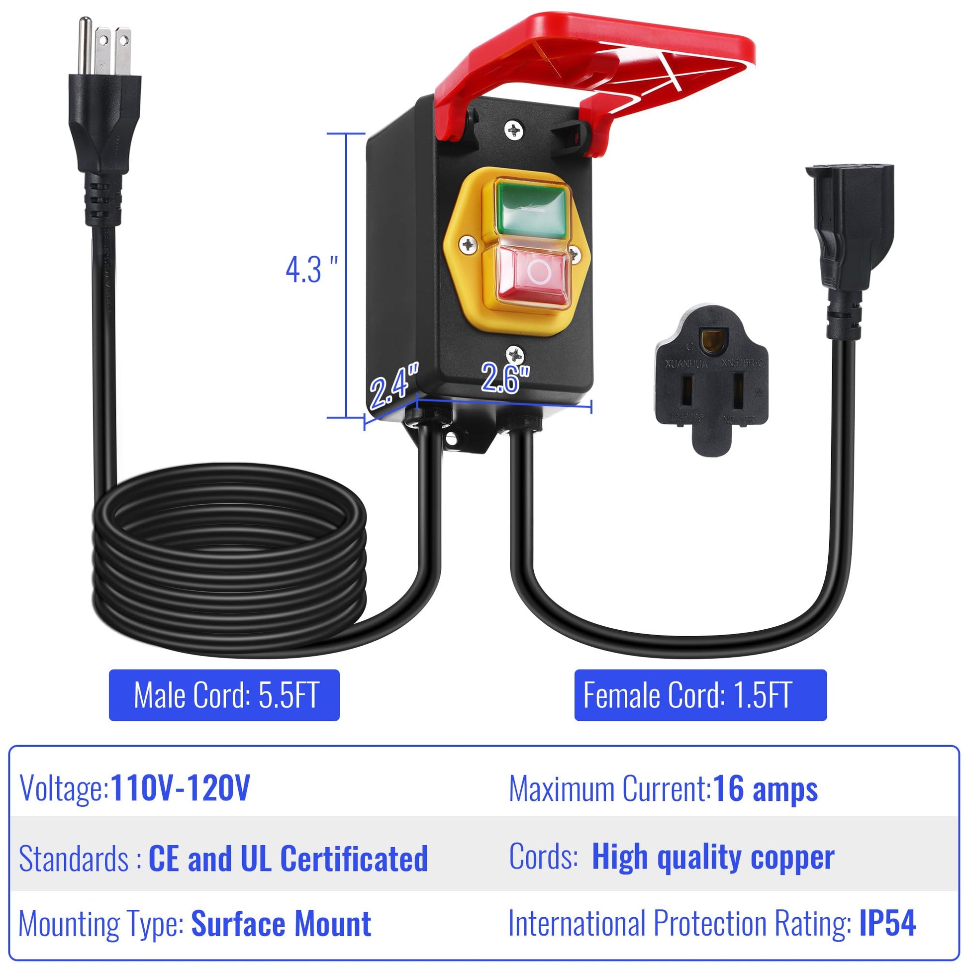 Dreyoo 1 Pack 110V to 120V Single Phase On/Off Switch, Router Table Switch with Large Stop Sign Paddle Easy Contact for Fast Power Off for Table Saws - WoodArtSupply