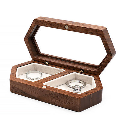 Wood Double Ring Box Jewelry Box Engraved Wooden Ring Holder for 2 Rings Engagement Proposal Wedding Ceremony Ring Bearer Box Valentine's Day - WoodArtSupply