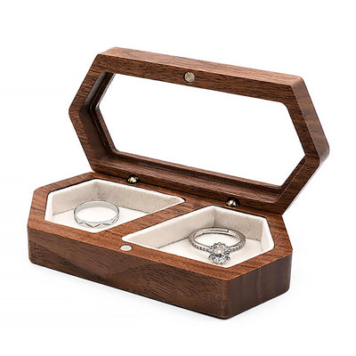 Wood Double Ring Box Jewelry Box Engraved Wooden Ring Holder for 2 Rings Engagement Proposal Wedding Ceremony Ring Bearer Box Valentine's Day
