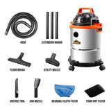 Armor All VO408S 0901 4 Gallon Wet/Dry Vac 3.0 Peak HP Shop Vacuum with 3 Nozzles and 1 Brush, Stainless Steel Tank, Orange Armor All