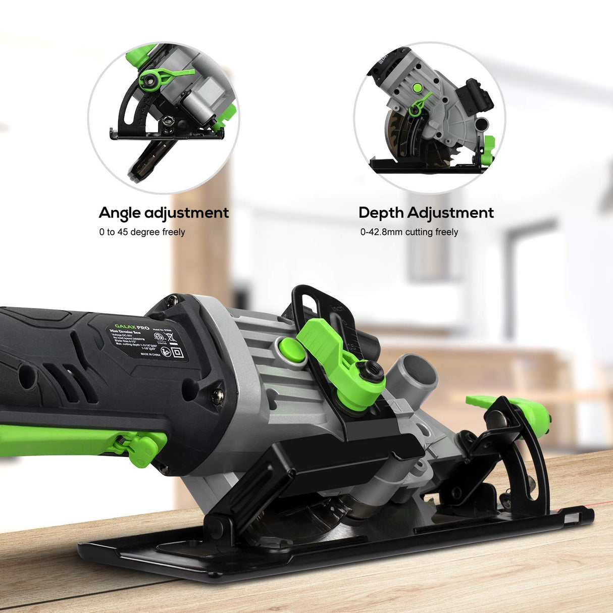 GALAX PRO 20V 4-1/2" Cordless Circular Saw with 2.0Ah battery, Laser Guide, Rip Guide, 2 Pcs Blades(24T+ 60T), 3400RPM, Max Cutting Depth GALAX PRO