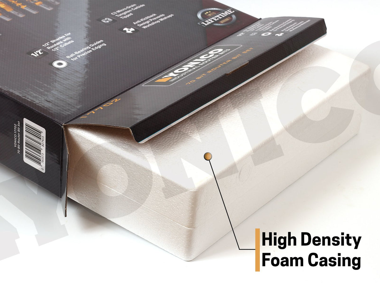 YONICO 70 Piece Set Router Bits 1/2 Shank- Tungsten Carbide Router Bit Set | Professional Wood Router Bits 17702 Yonico