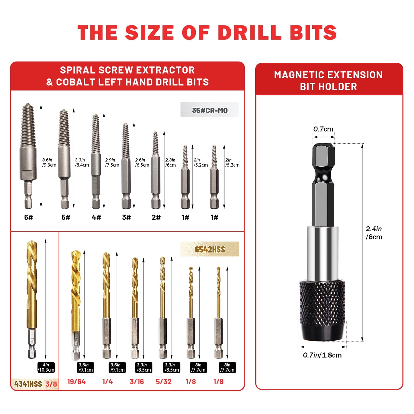 UYECOVE 15 Pieces Screw Extractor Set 6542/4341 HSS Cobalt Left Hand Drill Bit Broken Screw Extractor Kit with 1/4'' Adaptor, Stripped Screw - WoodArtSupply