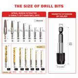 UYECOVE 15 Pieces Screw Extractor Set 6542/4341 HSS Cobalt Left Hand Drill Bit Broken Screw Extractor Kit with 1/4'' Adaptor, Stripped Screw UYECOVE