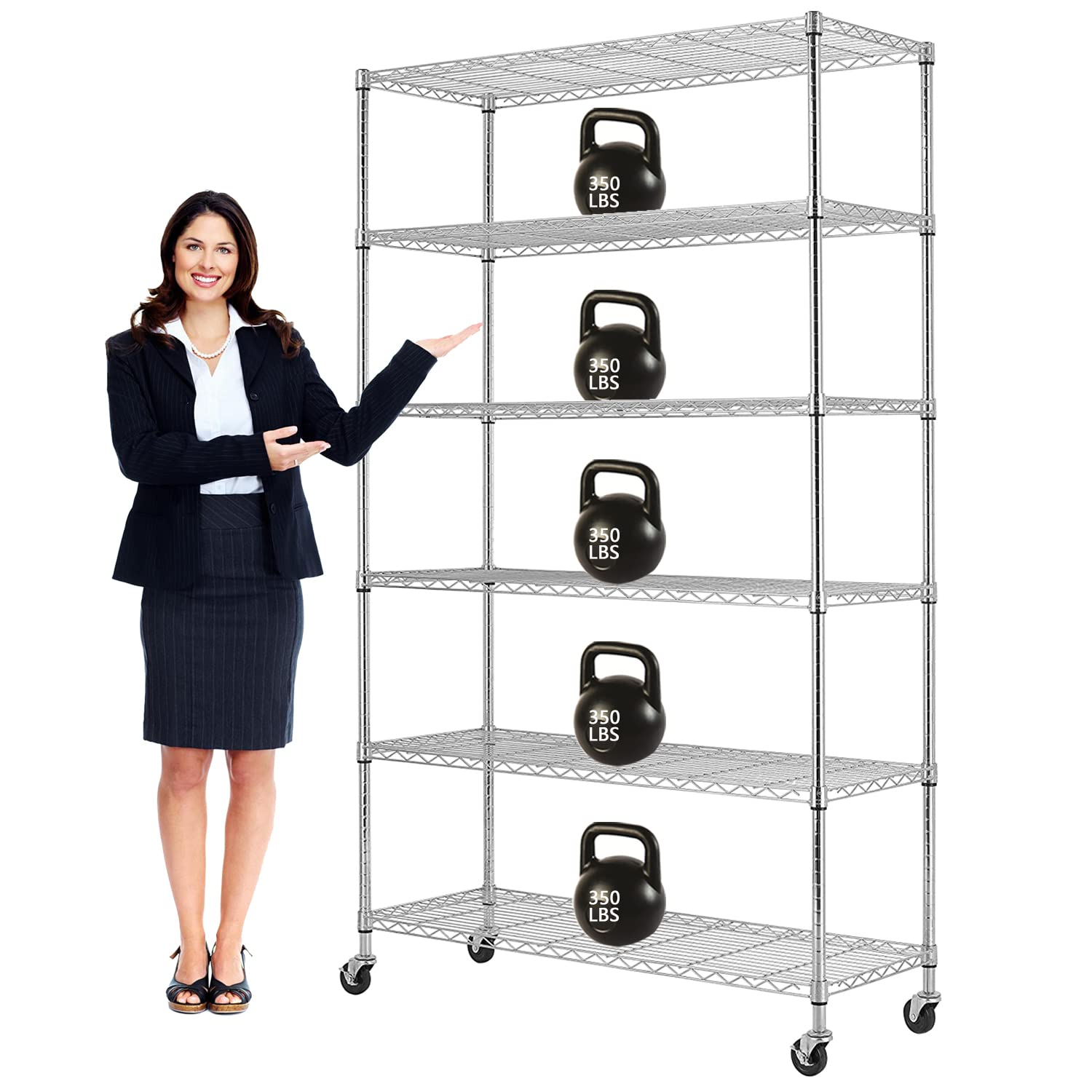 6-Tier Storage Shelf, Wire Shelving Unit NSF Certified Storage Rack 48" W x 18" D x 82" H 2100Lbs Capacity Adjustable Layer Heavy Duty Metal Rack Dopinmin