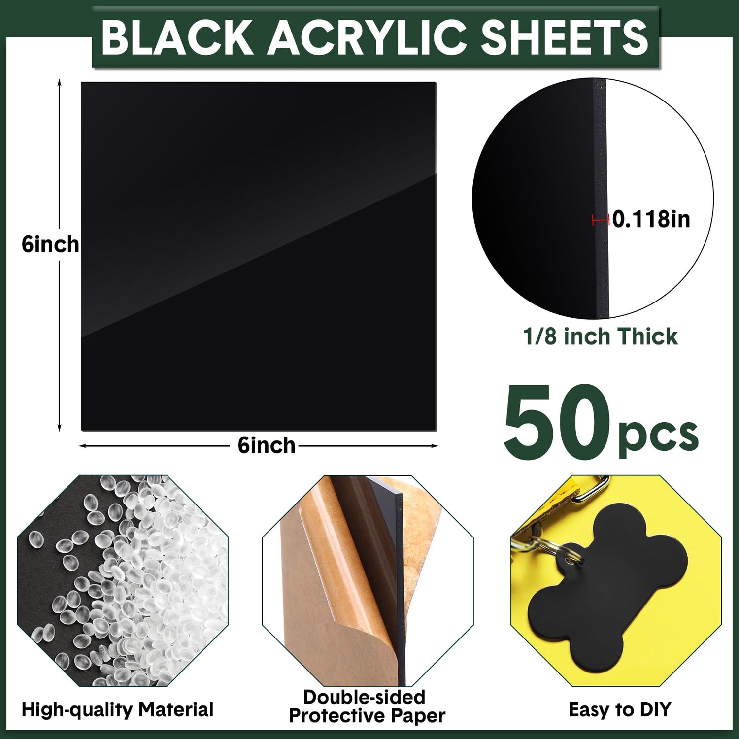 Suzile 50 Pcs Black Acrylic Sheet 3.9 x 3.9 in Acrylic Sheets 1/8 Thick Cut to Size Acrylic Sheets Opaque Polycarbonate Sheet Acrylic for Laser Suzile