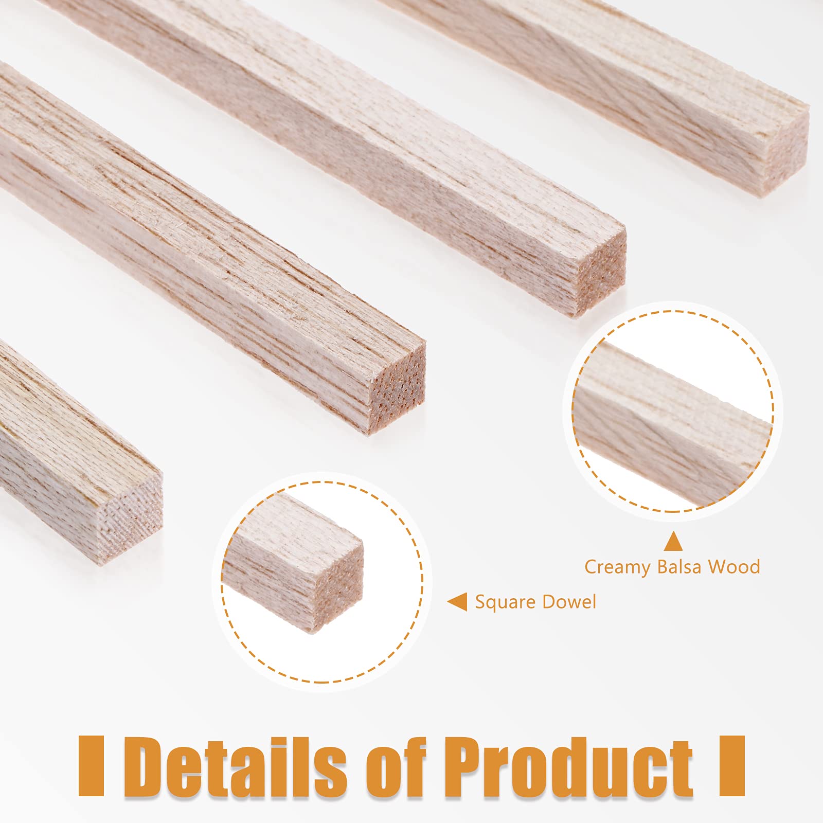 Wood Strips Balsa Square Wooden Dowels 1/4 Inch Square Dowel Rods 12 Inch Long Hardwood Square Dowel Unfinished Wood Sticks Wooden Dowel Sticks - WoodArtSupply