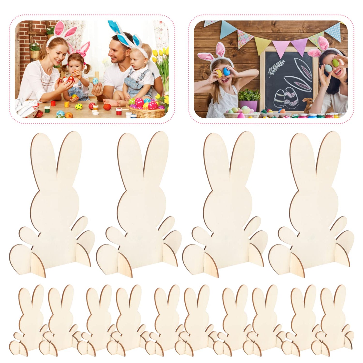14pcs Wooden Bunny Cutouts Unfinished 3D Rabbit Stand Ornament Cutouts Craft for DIY Painting Table Decoration Halloween Christmas Birthday Gift Didiseaon
