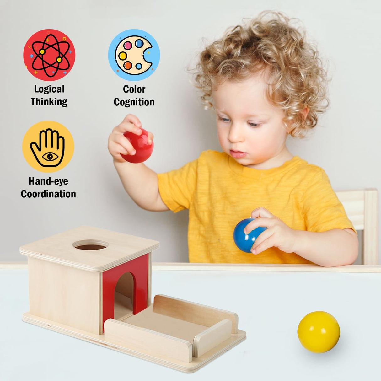 Adena Montessori Full Size Object Permanence Box with Tray Three Balls Montessori Toys for 6-12 Month Infant 1 Year Old Babies Toddlers Adena Montessori