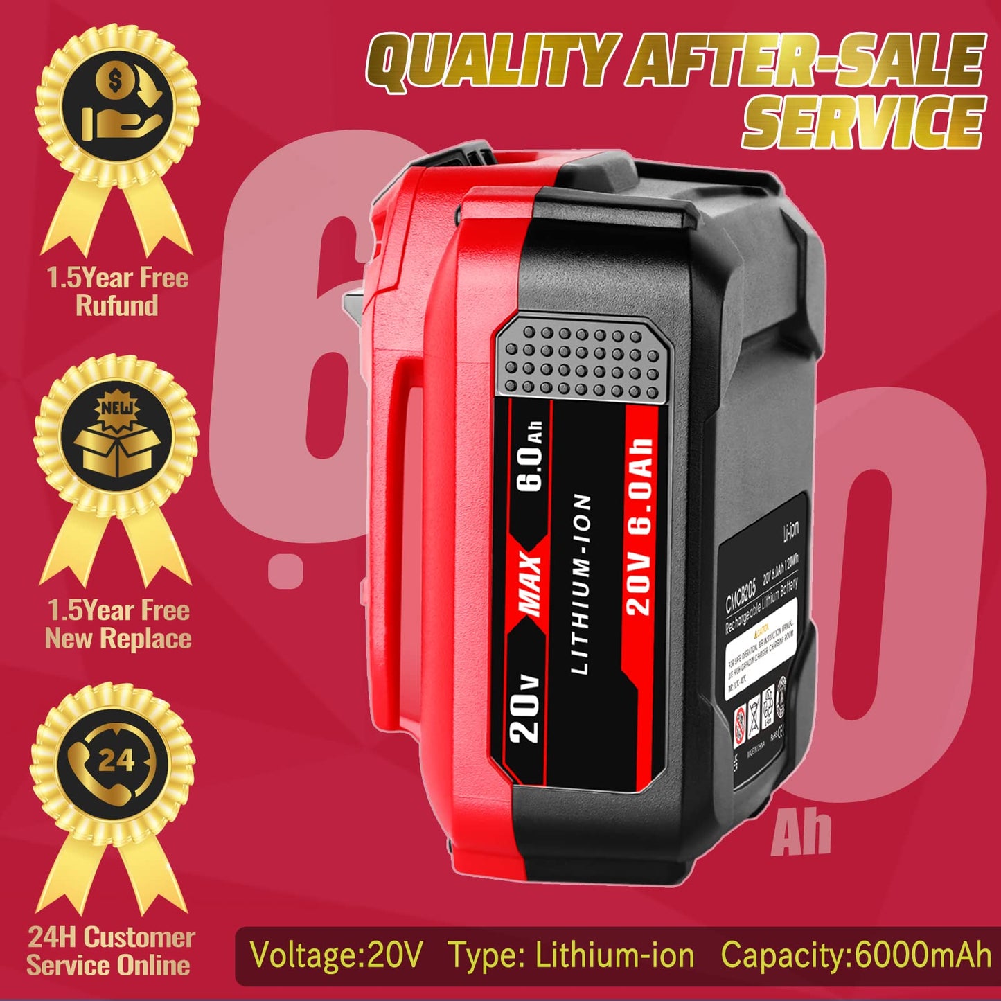 【Upgrade】 2Pack 6.0Ah 20V Replacement Battery for V20 Craftsman 20V Battery MAX CMCB204 CMCB202 CMCB201 CMCD700C1 CMCS500B (All of V20 Cordless Tool - WoodArtSupply