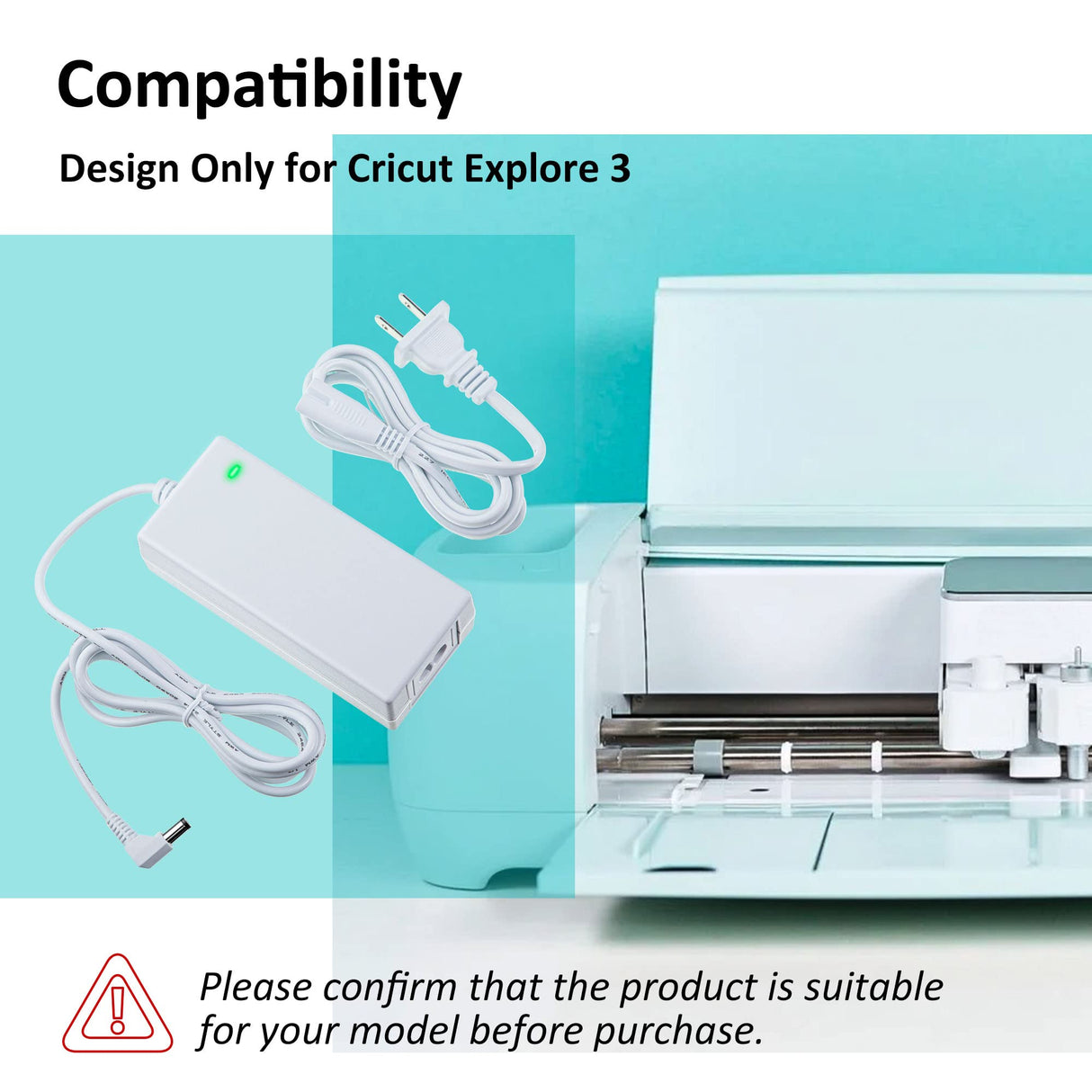 Enhon Power Cord Replacement Compatible with Cricut Explore 3 Cutting Machine, 24V AC DC Power Adapter Replacement Cord with 90 Degree Connector Enhon