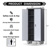 Waqiv 71'' Locking Metal Cabinet with 2 Door and 4 Adjustable Shelves, Heavy Duty Garage Storage Cabinet on Wheels, Rolling Tool Cabinets for Utility Waqiv