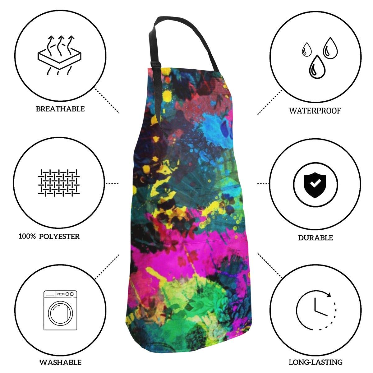 Deaowangluo Adult Size Adjustable Bib Colorful Paint Splatter Apron Extra Long Ties with Tool Pockets for Gifts-Home Kitchen Baking - WoodArtSupply