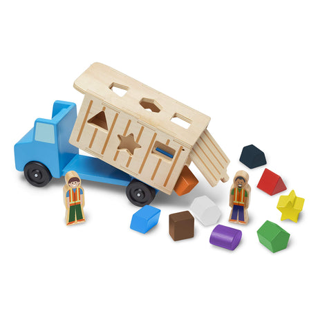Melissa & Doug Shape-Sorting Wooden Dump Truck Toy With 9 Colorful Shapes and 2 Play Figures - Vehicle /Shape Sorter Toys For Toddlers Ages 2+ Melissa & Doug