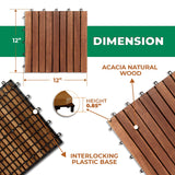 Solid Wood Interlocking Flooring Tiles (Pack of 10, 12" x 12"), Solid Wood Deck Tiles Interlocking, Patio Tiles Outdoor Interlocking Waterproof All LOAQUA