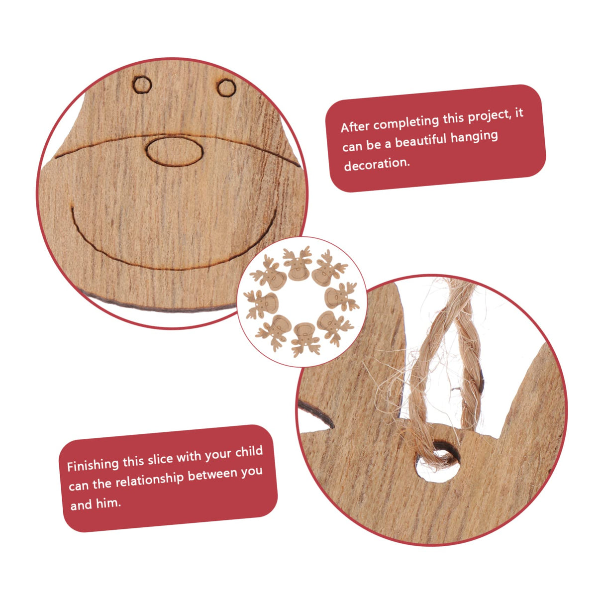 EXCEART 60 Pcs Christmas Deer Pendant Deer Head Wood Cutouts Wooden Deer Head Christmas Ornaments Reindeer Wooden Decor Christmas Tree Decorations EXCEART