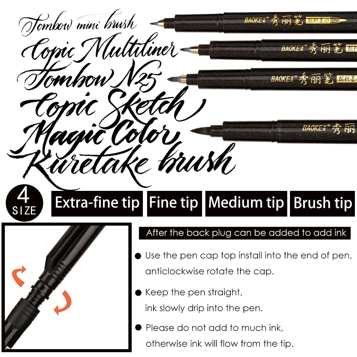 MISULOVE Hand Lettering Pens, Calligraphy Pens, Brush Markers Set, Soft and Hard Tip, 4 Size(6 Pack) for Beginners Writing, Art Drawings, Journaling - WoodArtSupply