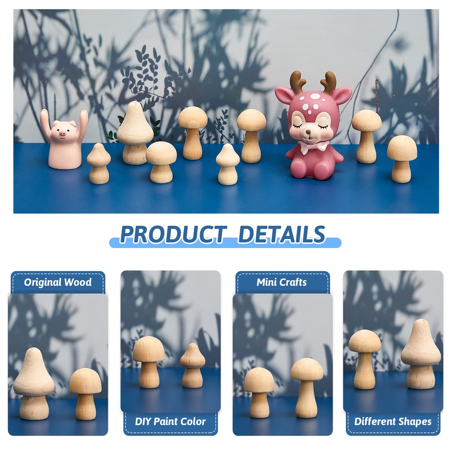 42 Pack Mini Various Sizes Mushroom Unfinished Wooden Mushroom Natural Wooden Mushrooms Paintable Mushroom Decorations Wooden Mushroom for Crafts Juexica