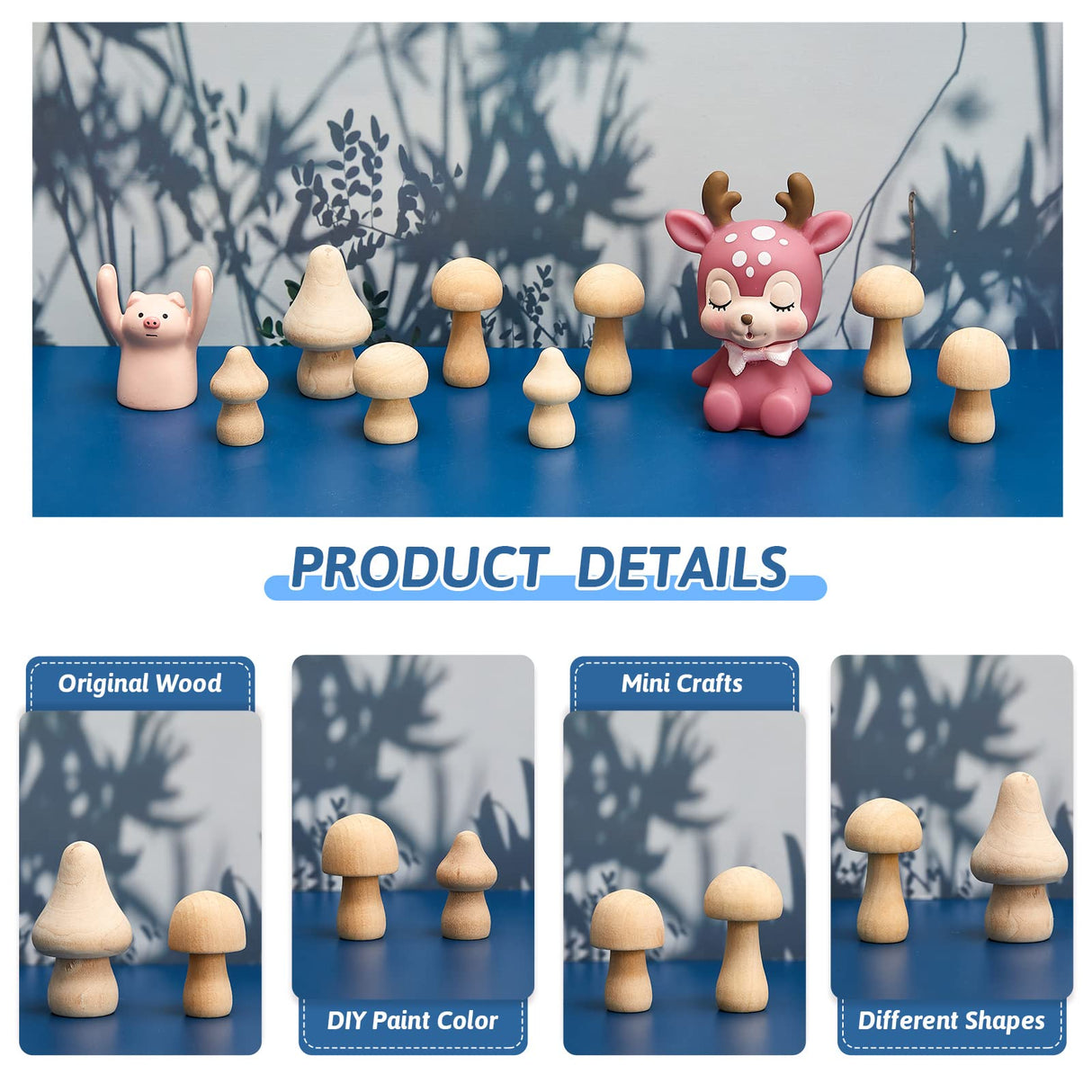 42 Pack Mini Various Sizes Mushroom Unfinished Wooden Mushroom Natural Wooden Mushrooms Paintable Mushroom Decorations Wooden Mushroom for Crafts Juexica