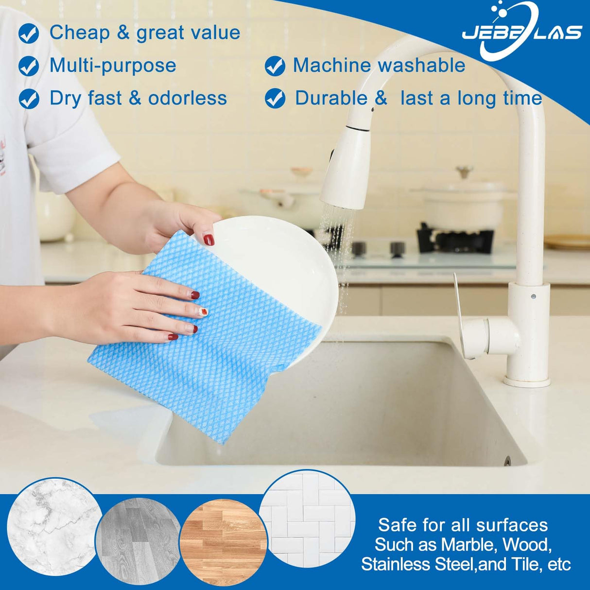 JEBBLAS Disposable Cleaning Towels Dish Towels and Dish Cloths Reusable Towels,Handy Cleaning Wipes, 50 Count/Pack,Blue JEBBLAS