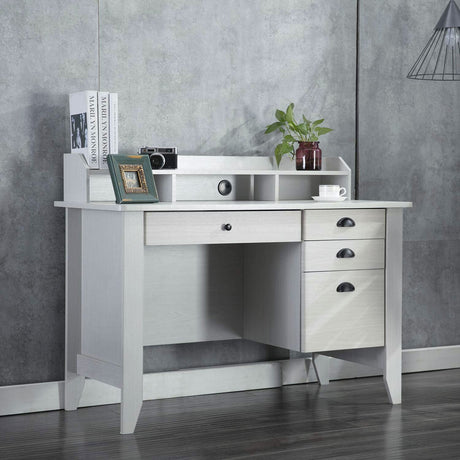 Catrimown White Desk with Drawers, 47 Inch Home Office Computer Desk with File Drawers Student Girls Desks Teens Writing Table with Hutch, Small Desk Catrimown
