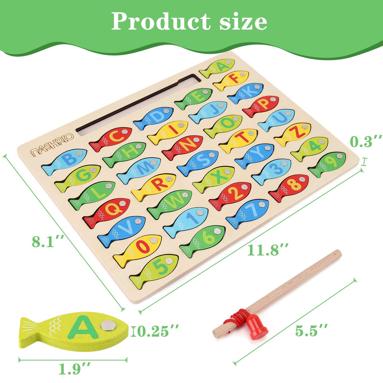 Magnetic Wooden Fishing Game Toy for Toddlers, Alphabet Fish Catching Counting Games Puzzle with Numbers and Letters, Preschool Learning ABC Math NASHRIO