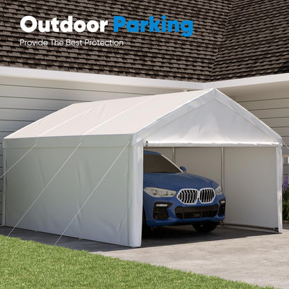 Quictent 13'X20' Heavy Duty Carport Galvanized Car Canopy Garage Outdoor Boat Shelter with Reinforced Frame - White - WoodArtSupply