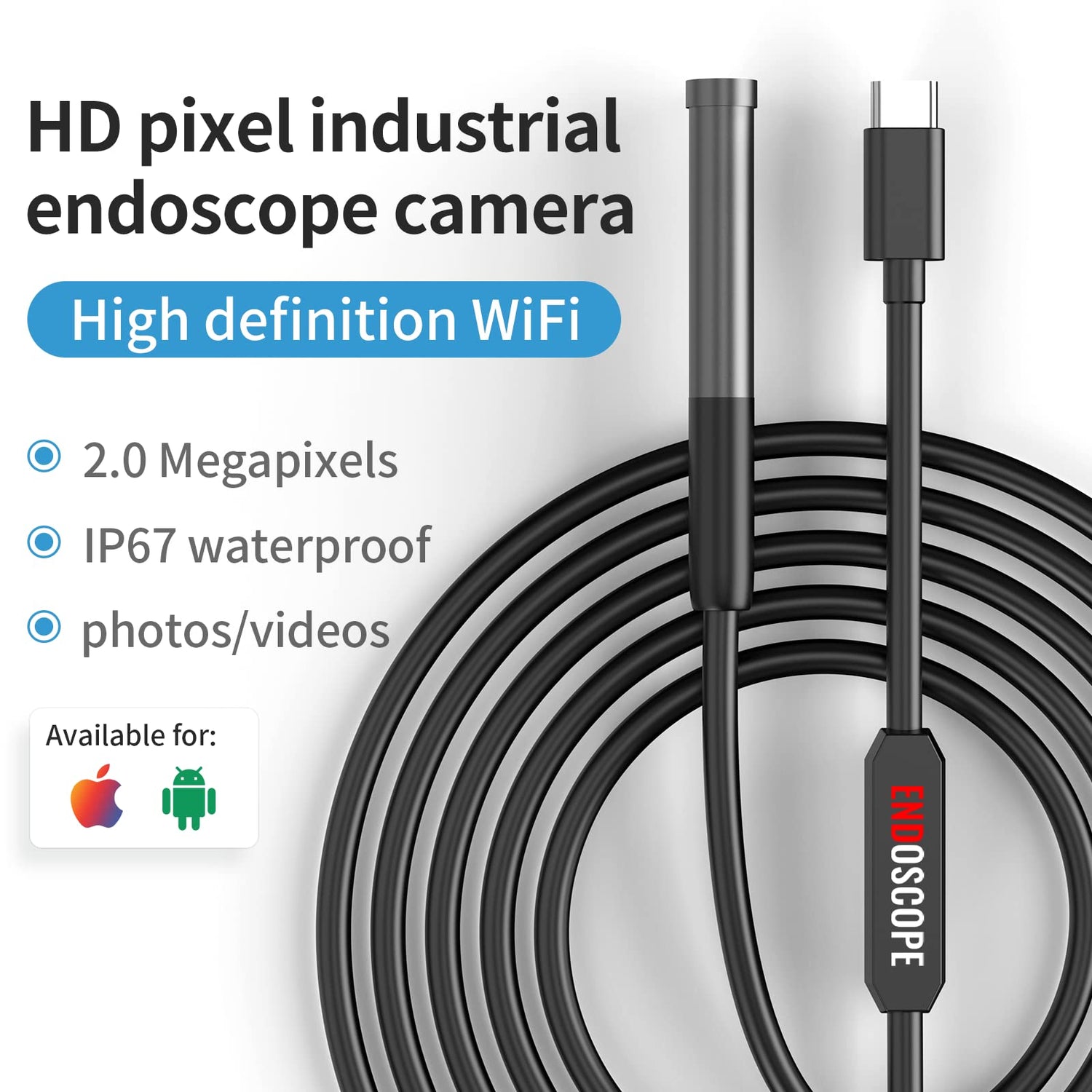 Endoscope Camera with Light,1080P HD Borescope with 6 LED Lights 9.8FT Semi-Rigid Snake Cabl,IP67 Waterproof Industrial Inspection Camera Compatible SIBOST