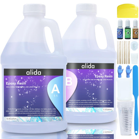 Alida 1 Gallon Crystal Clear Epoxy Resin Kit, No Bubbles Odor & Yellowing, Self Leveling 1:1 Mix for DIY Jewelry, Table Top, Art Casting, Jewelry, alida