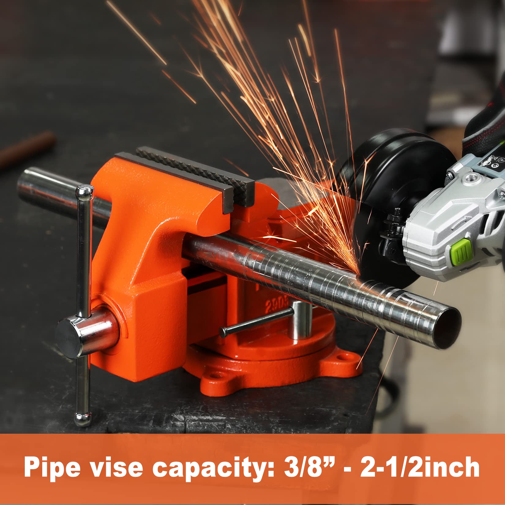 PONY Heavy Duty Bench Vise, 5-inch Jaw Width 4-inch Jaw Opening, Swivel Base with Anvil, Utility Combination Pipe Home Vise for Woodworking, One-Pair - WoodArtSupply