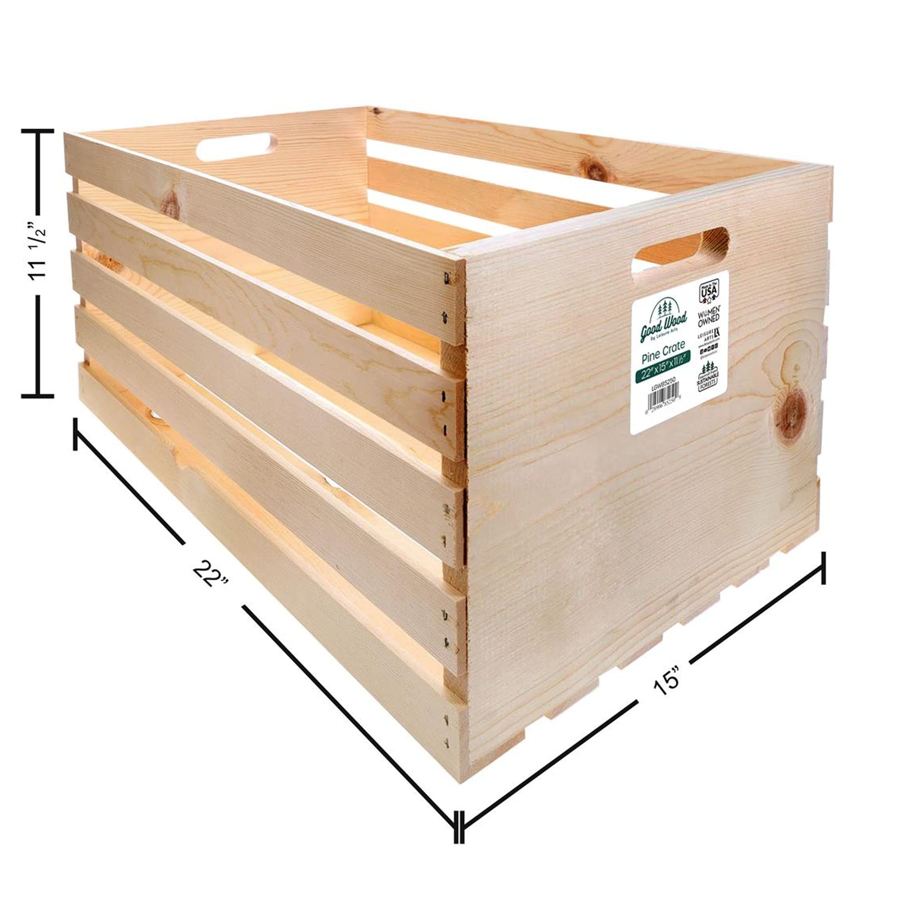 LEISURE ARTS Good Wood Wooden Crate, wood crate unfinished, wood crates for display, wood crates for storage, wooden crates unfinished, Pine, 22" x - WoodArtSupply