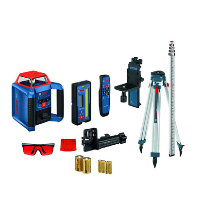 BOSCH REVOLVE2000 GRL2000-40HVK Exterior 2000ft Range Horizontal/Vertical Self-Leveling Cordless Rotary Laser Kit with Tripod, 13ft Grade Rod and