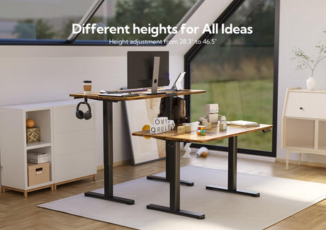 Claiks Electric Standing Desk, Adjustable Height Stand up Desk, 48x24 Inches Sit Stand Home Office Desk with Splice Board, Black Frame/Rustic Brown Claiks