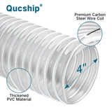 Heavy PVC Dust Collection Hose 4" x 10', Puncture Resistant PVC Dust Collection Hose with Carbon Steel Wire Coil, Flexible Clear PVC Fume Collection Qucship